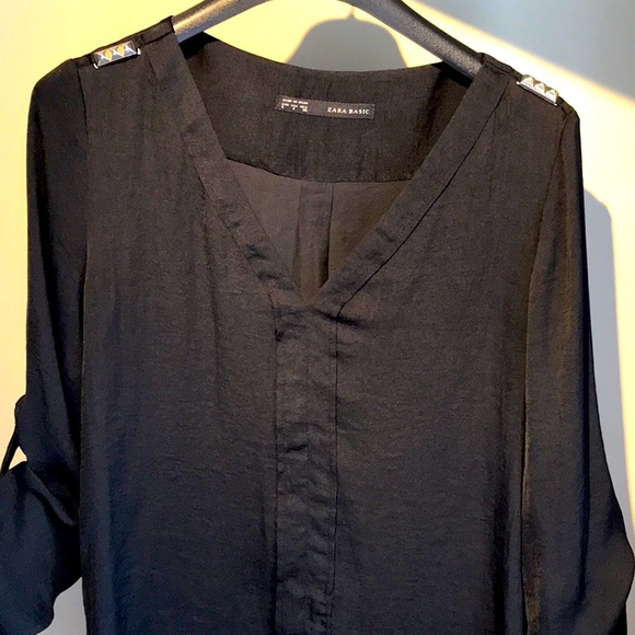 Zara Black Tunic V-Neck Top - Picture 2 of 11